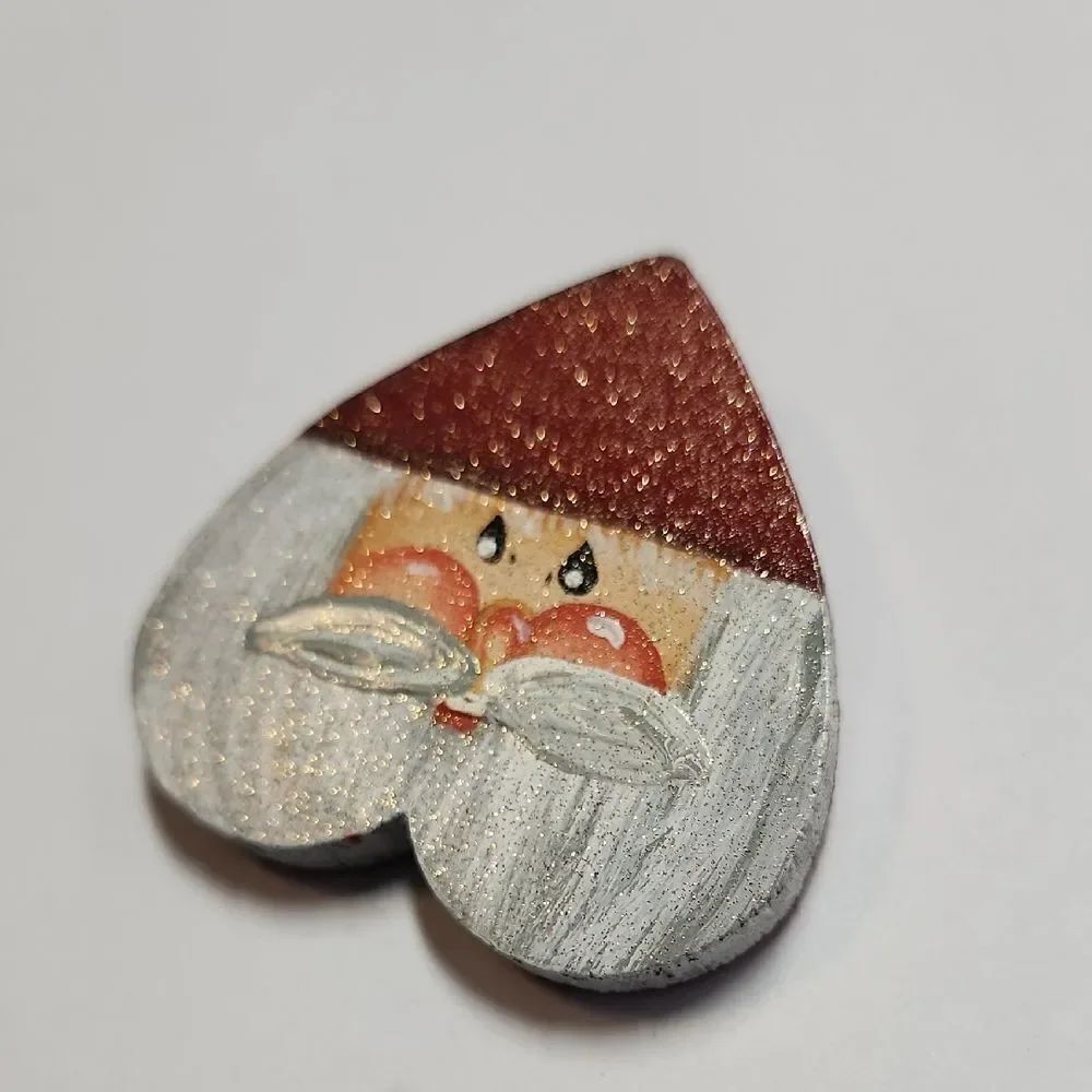 Heart-Shaped Handpainted Santa Brooch